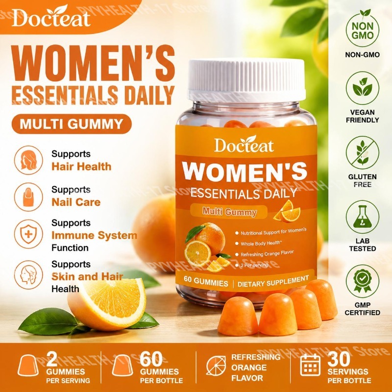 Multivitamin Gummy Adult - ドクテット 女性のためのエッセンシャル デイリーマルチグミ ビオチン、ビタミンC、ビタミンD、亜鉛配合 ヘアサポート用グミ 60粒