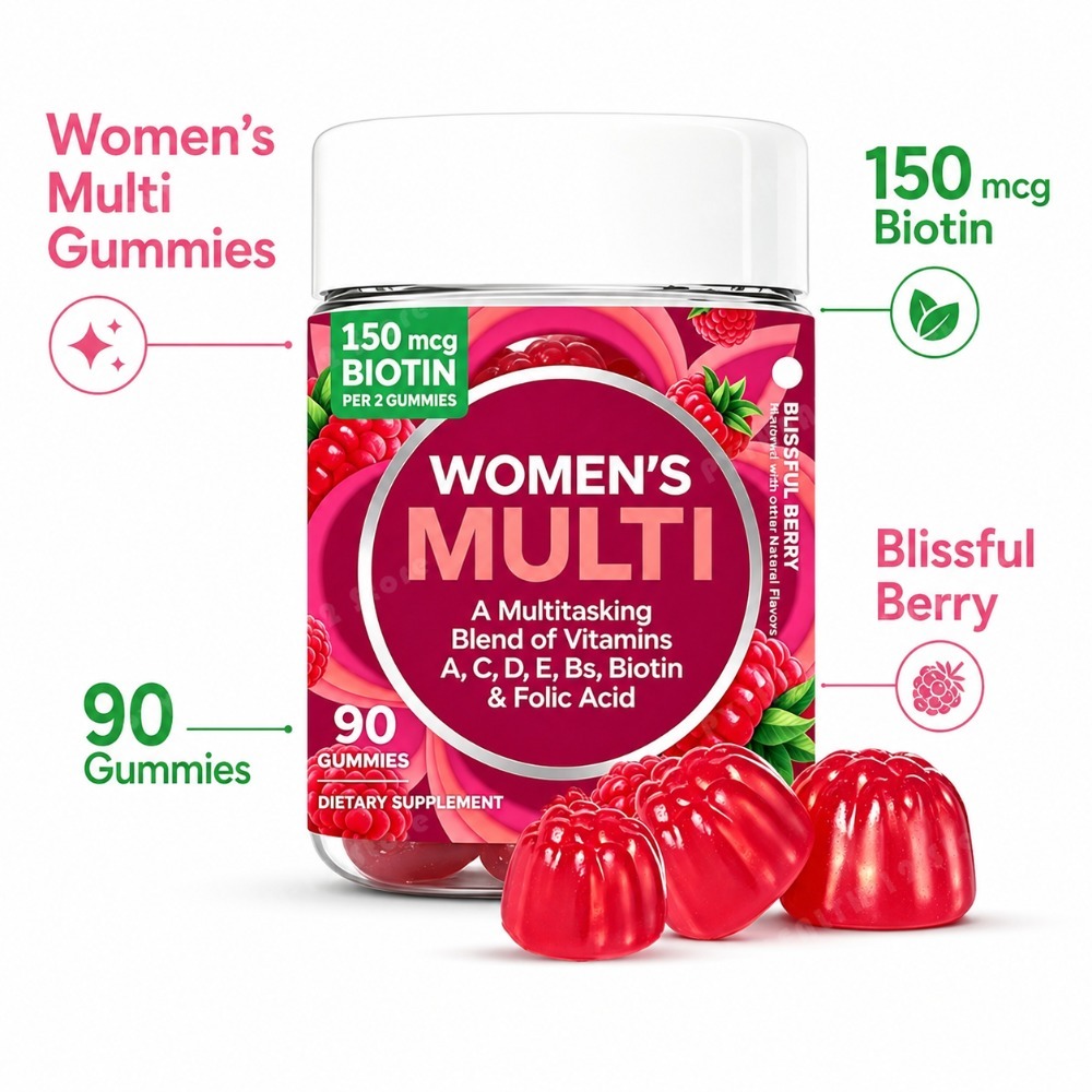 女性用マルチビタミン グミ 90粒入り ビオチン、葉酸、ビタ - Multivitamin Gummy Adult のレビューと価格