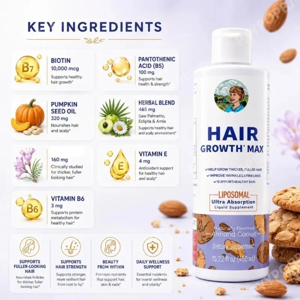リポソーマル育毛液、ノコギリヤシ＆ビオチン配合で3週間で髪を - Biotin Hair Growth のレビューと価格