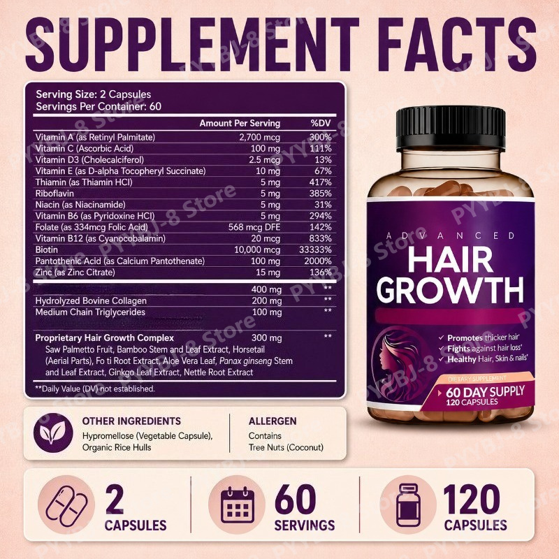 女性用ヘアビタミンカプセル 120粒入り ビオチン10,00 - Biotin Hair Growth のレビューと価格
